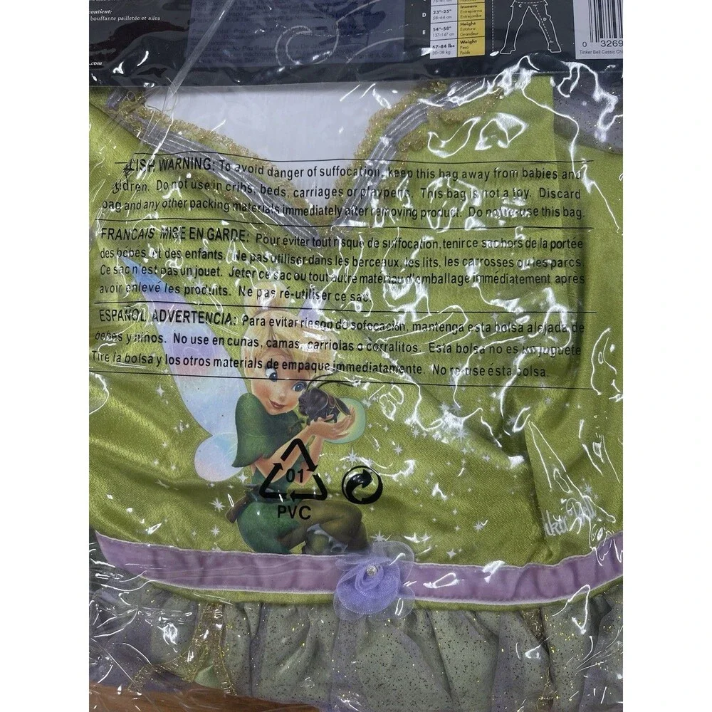 Disney TinkerBell Size Large (10-12) Girls Child Complete Costume WITH Wings